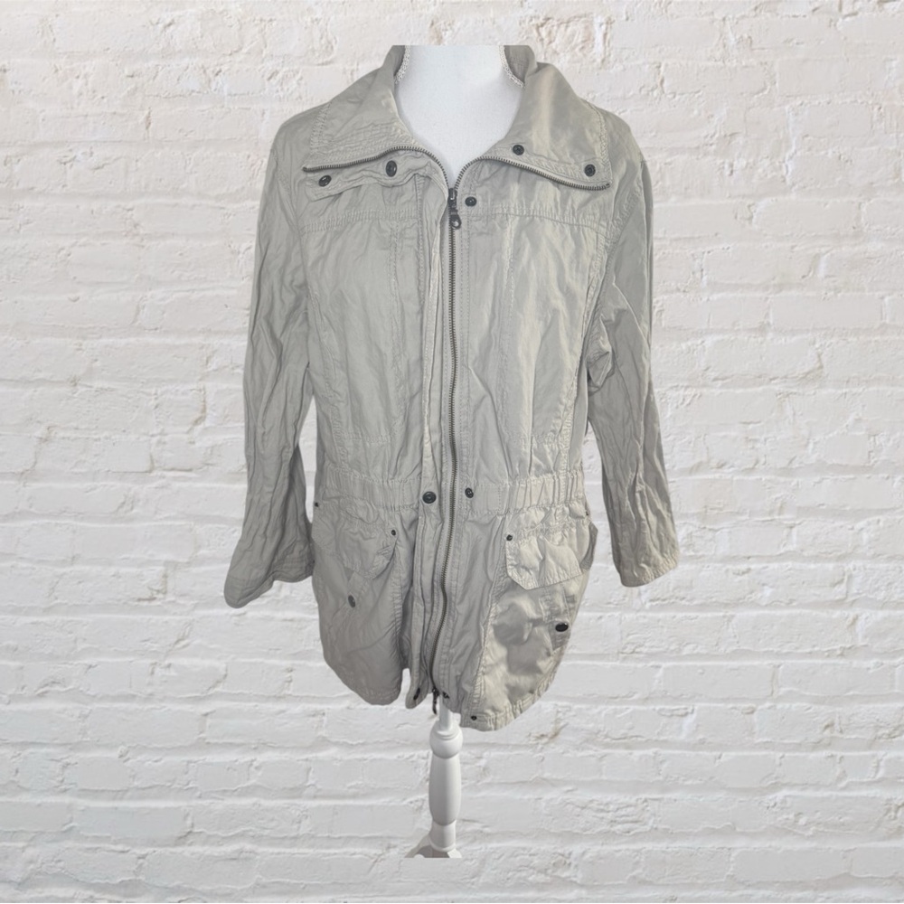 Coldwater Creek Silver-Gray Utility Jacket with Wide Collar and Drawstring Waist